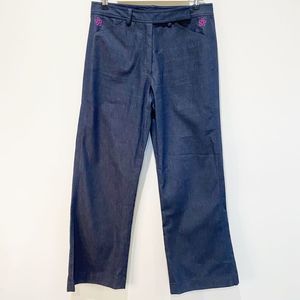 ADRIANNA PAPELL womens wide leg pants denim blue sz 10 lightweight embroidered